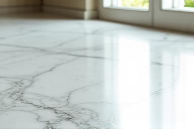 Restored marble flooring after Jade Glow's service, gleaming white and flawless
